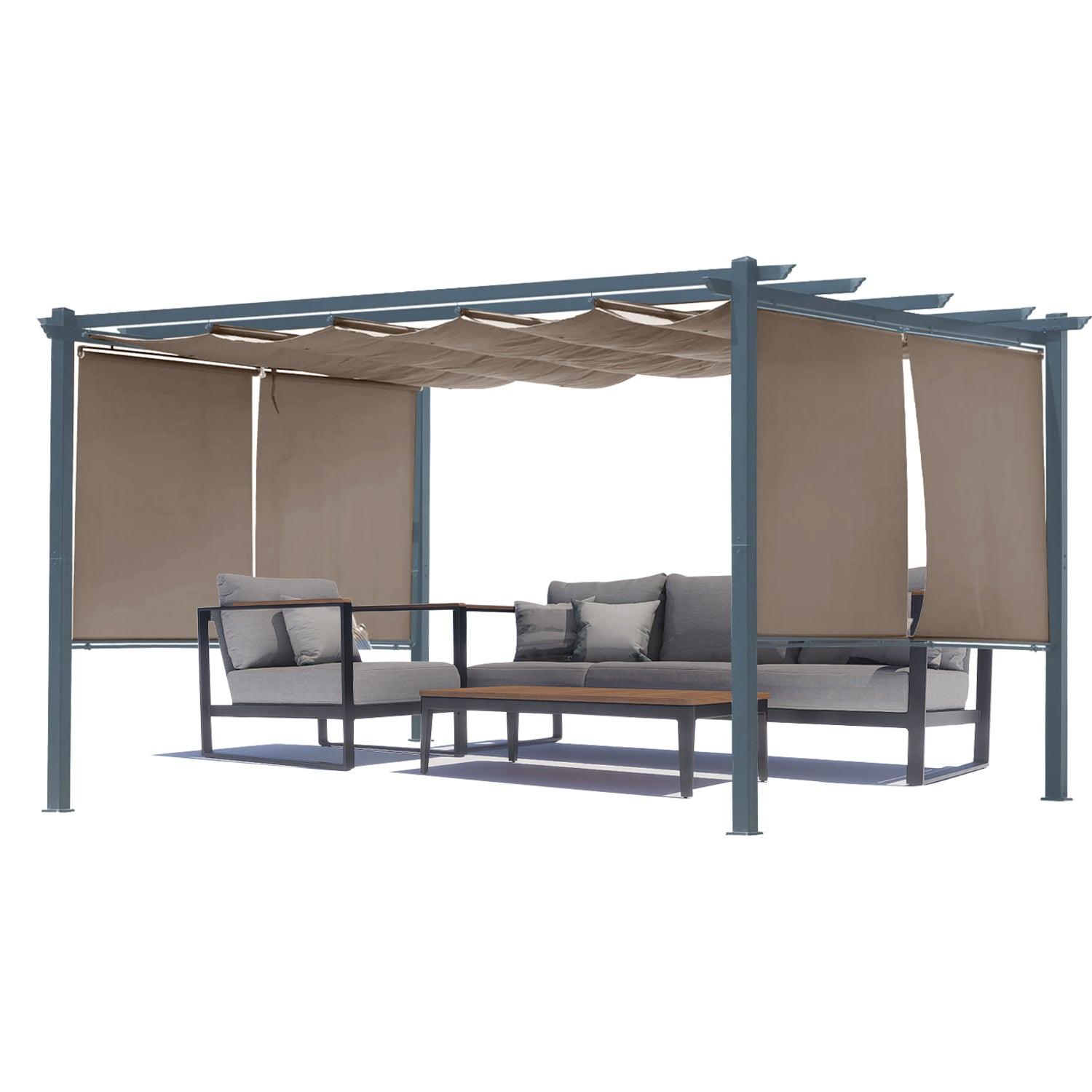 13x10 ft. Outdoor Pergola with Retractable Shade Canopy, Aluminum Frame, Roller Shade Curtain - Aoodor
